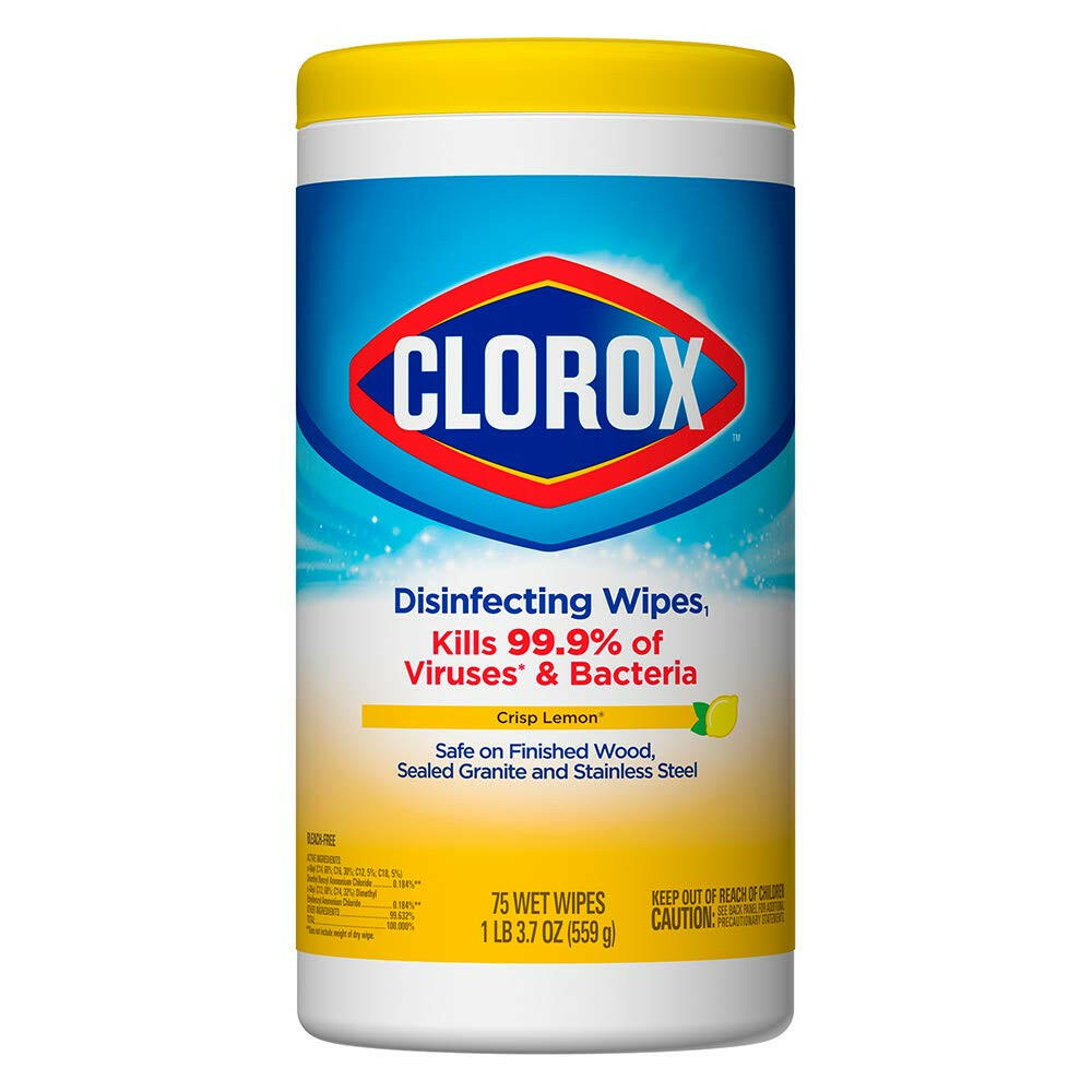 Clorox Disinfectant wipes, crisp lemon, 75 units.