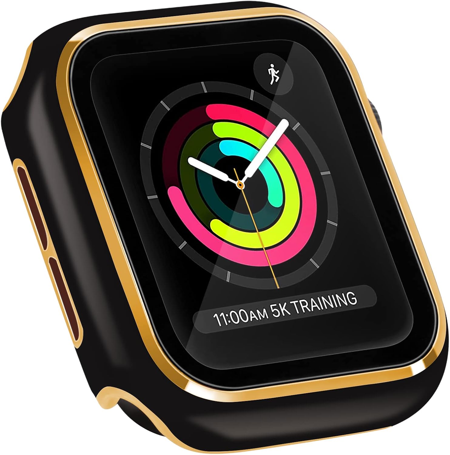 ORIbox Hard PC Case with Tempered Glass Screen Protector Compatible with Apple Watch Series 7, Full Coverage, Ultra-Thin HD Bumper Protective Cover, Black Rose Gold