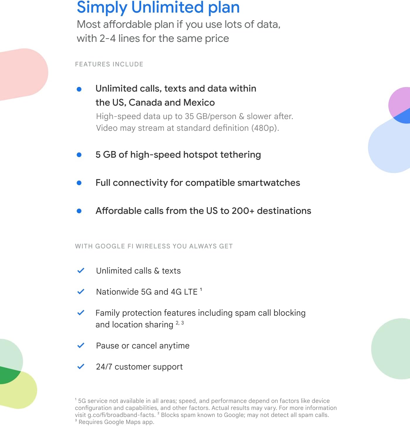 Google Fi Wireless Simply Unlimited Plan | Talk/Text/Data | Unlimited 5G/4G LTE | SIM Kit - 1 Month