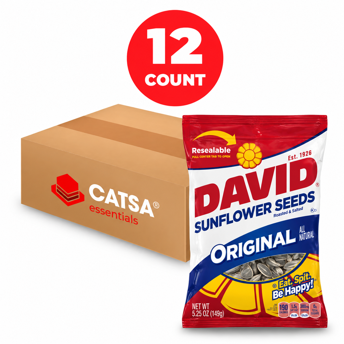 DAVID ORIGINAL SUNFLOWER SEEDS 5.25 OZ - PACK OF 12