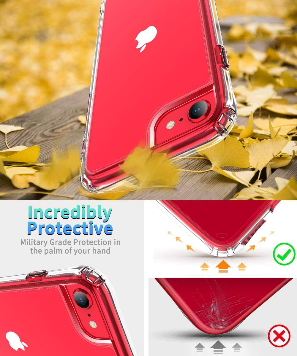 Compatible with iPhone SE 2020 Case，[Airbag Series] with [2X Tempered Glass Screen Protector] [ Military Grade ] | 15Ft. Drop Tested [Scratch-Resistant] 2020 -Clear