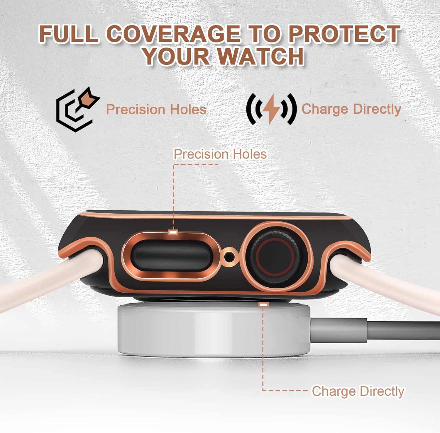 ORIbox Hard PC Case with Tempered Glass Screen Protector Compatible with Apple Watch Series 7, Full Coverage, Ultra-Thin HD Bumper Protective Cover, Black Rose Gold