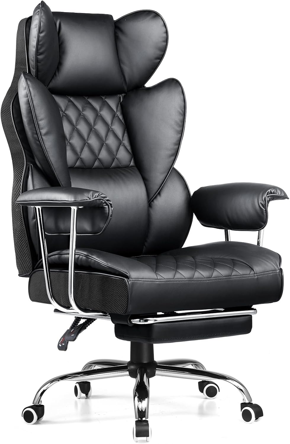 COMHOMA Big and Tall Office Chair, High Back Leather Gaming Chair with Footrest, Executive Ergonomic Office Chair with Pocket Spring Lumbar Support and with Outward Fixed Soft Armrests (OPEN BOX)