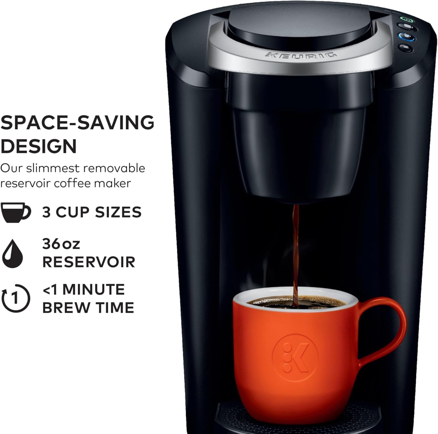 Keurig K-Compact Single-Serve K-Cup Pod Coffee Maker, with 3 Brew Sizes, Smart Start Feature, 36oz Removable Reservoir, Black (OPEN BOX)