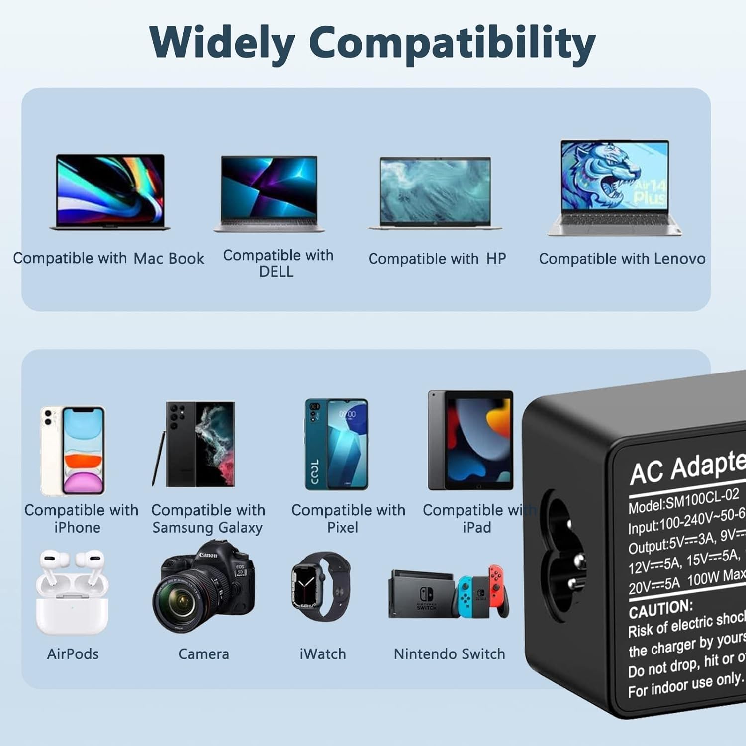 USB C Laptop Charger, 100W AC Laptop Power Adapter Replacement for Lenovo, ThinkPad, HP, Asus, Acer, MacBook, MSI, Dell,Toshiba,Universal Chromebooks Type C Power Cord