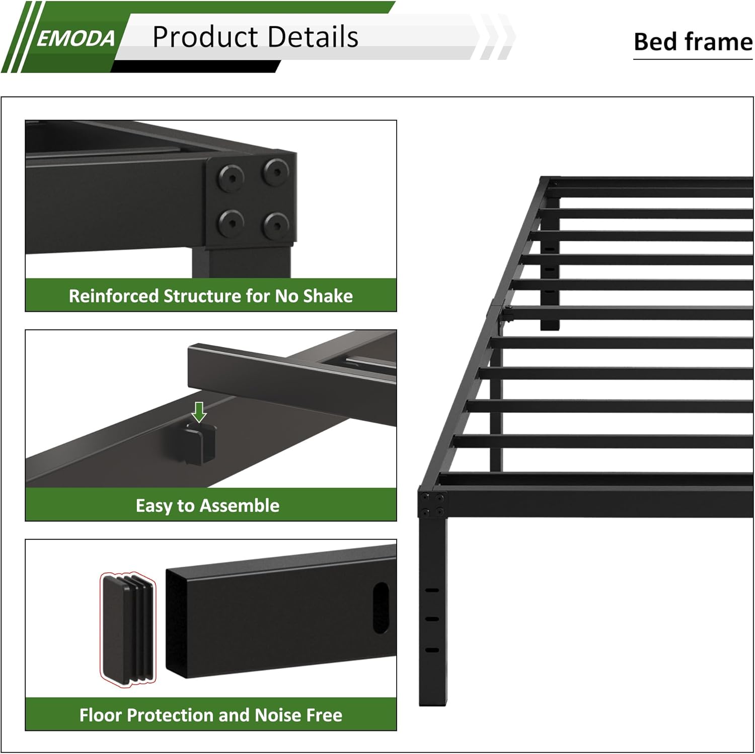 EMODA Queen Bed Frame No Box Spring Needed 18 Inch Heavy Duty Metal Tall Platform Bed Frame Queen Size with Large Storage Space, Easy Assembly, Black (OPEN BOX)