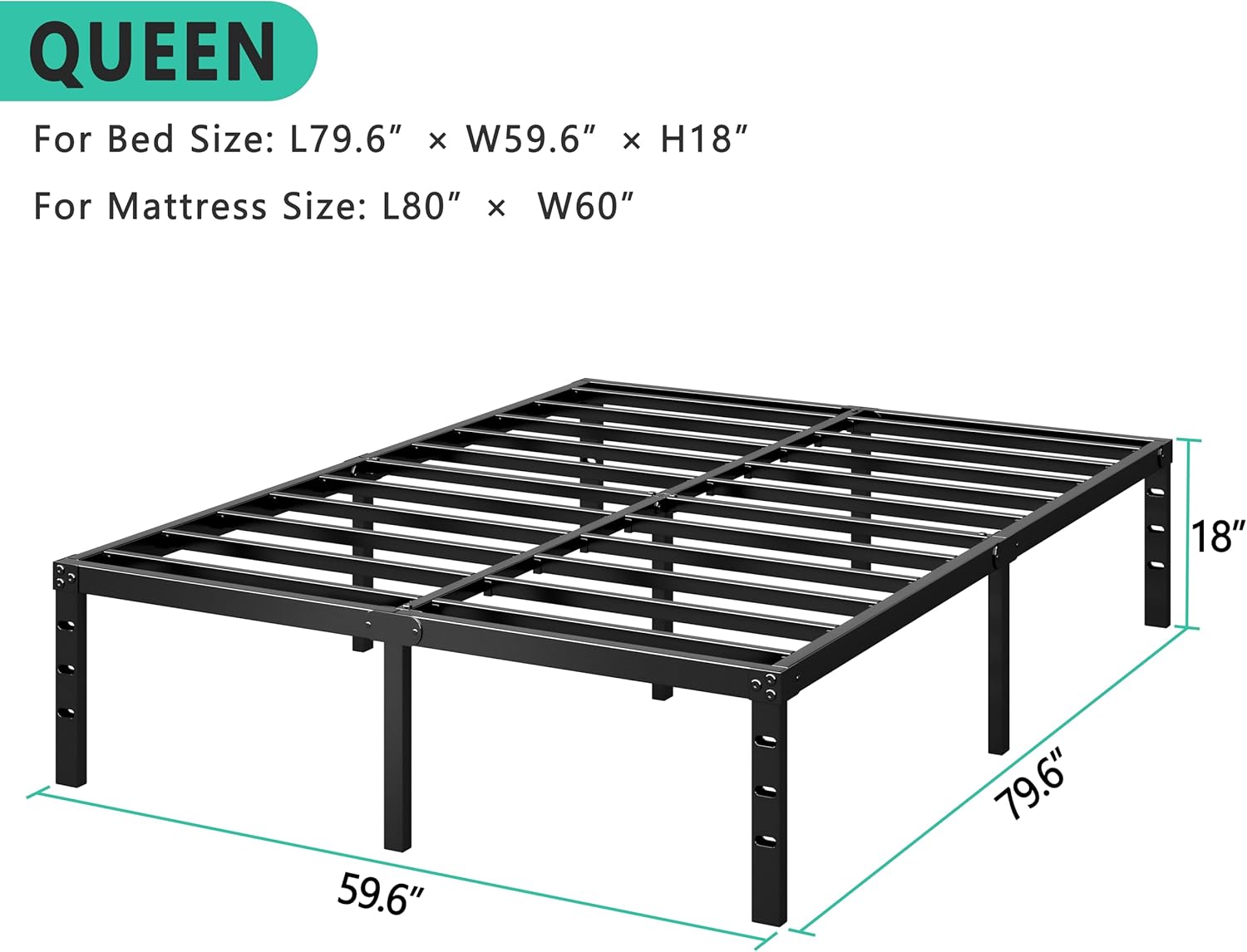 Metal Platform Bed Frame 14 Inch Tall,No Box Spring Needed,Queen Size Bed with Heavy Duty Strong Support Slats,Easy to Assemble,Black (OPEN BOX)