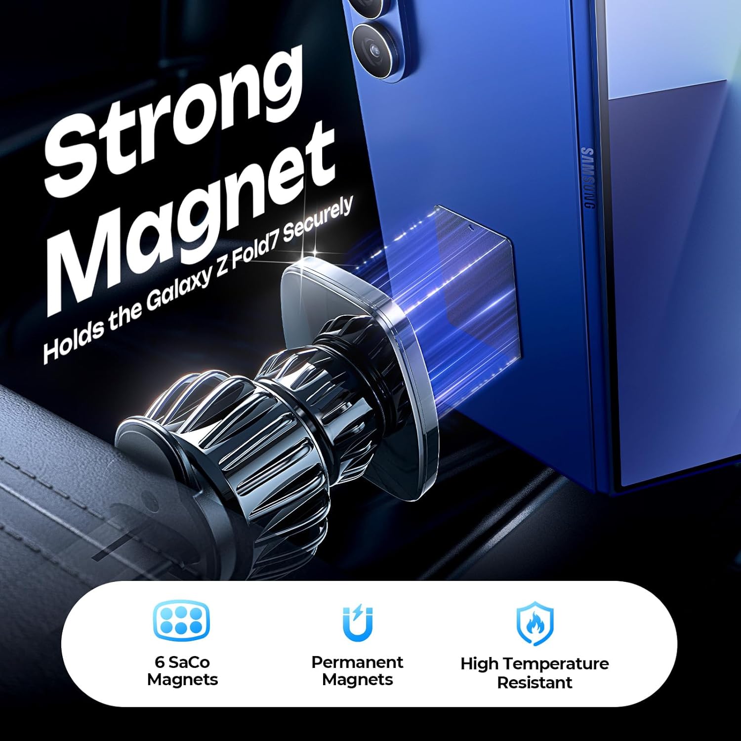 LISEN Magnetic Phone Holder for Car - Upgraded Clip Ultra 6 Strong Magnets, Phone Magnets for Back of Phone, Soporte de Telefono para carro for Galaxy S25 Ultra 4-6.7 inch Smartphones (Black)
