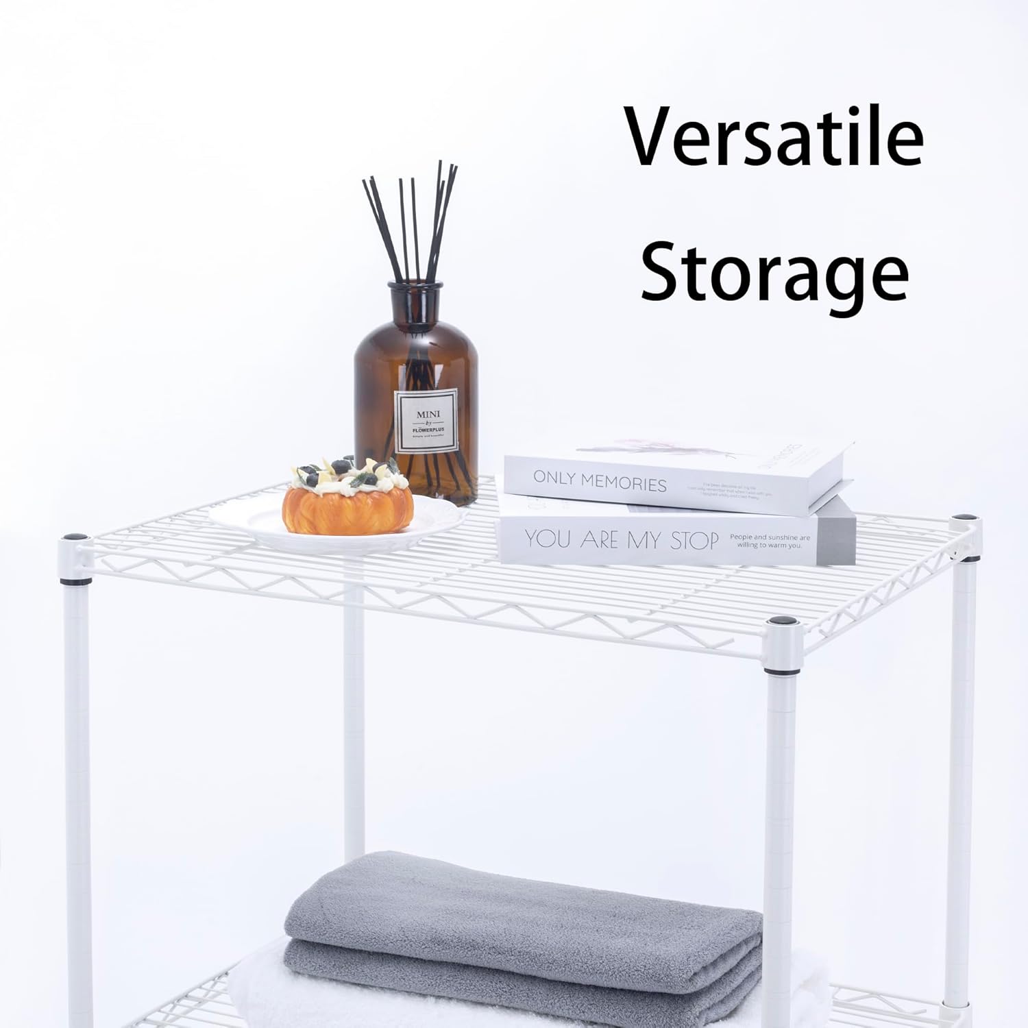 4 Tier Mini Fridge Shelf Adjustable Height Storage Shelf Metal Storage Rack Mini Fridge and Microwave Stand for Dorm, Kitchen, Office, White (OPEN BOX)