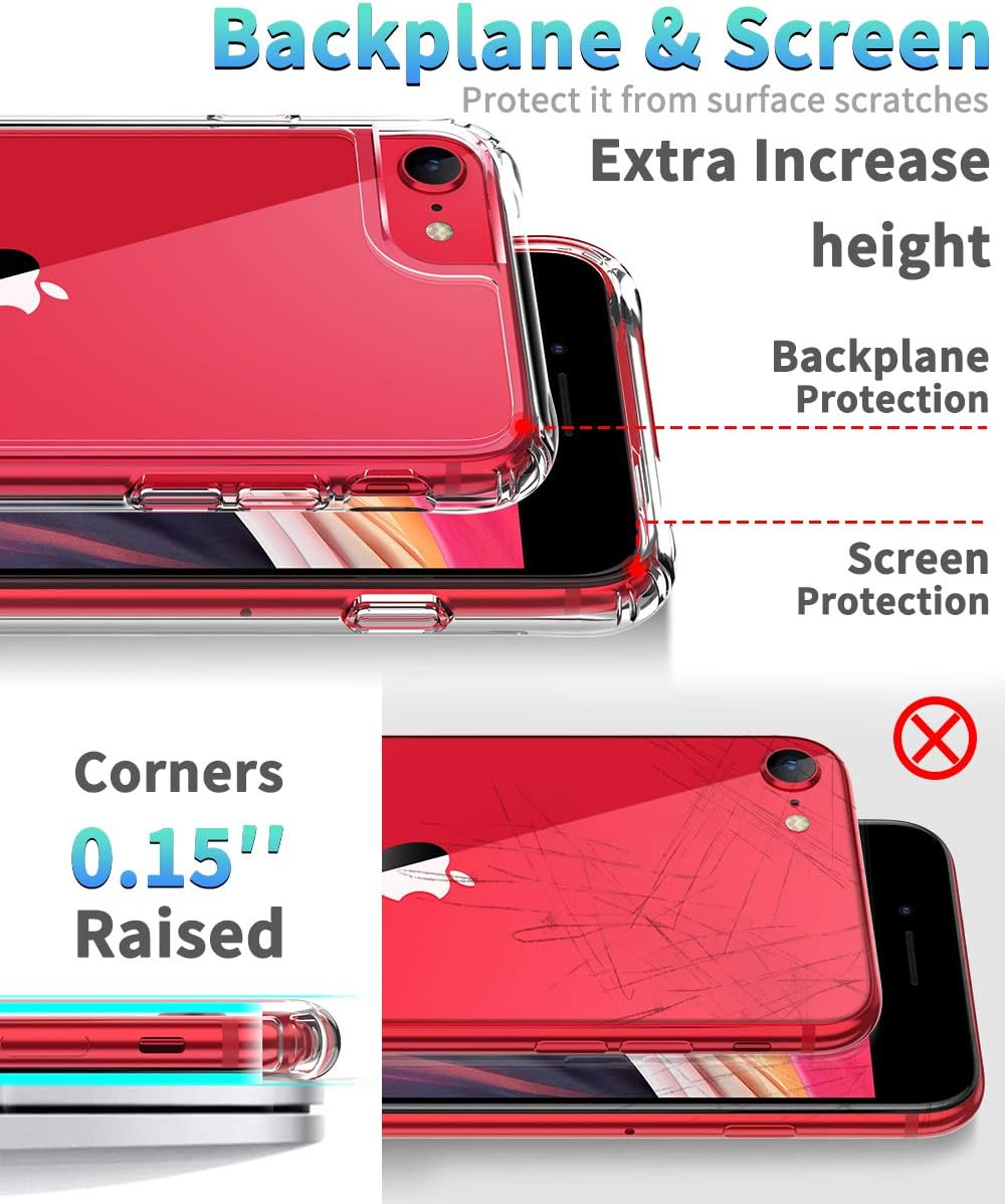 Compatible with iPhone SE 2020 Case，[Airbag Series] with [2X Tempered Glass Screen Protector] [ Military Grade ] | 15Ft. Drop Tested [Scratch-Resistant] 2020 -Clear