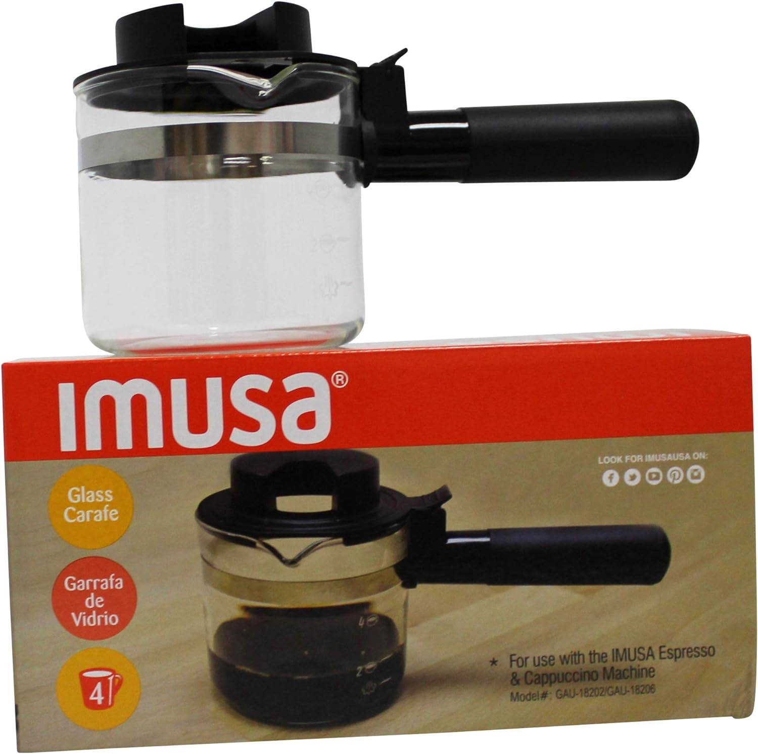 IMUSA USA Espresso Maker Carafe in Gift Box, Clear 4 Cup