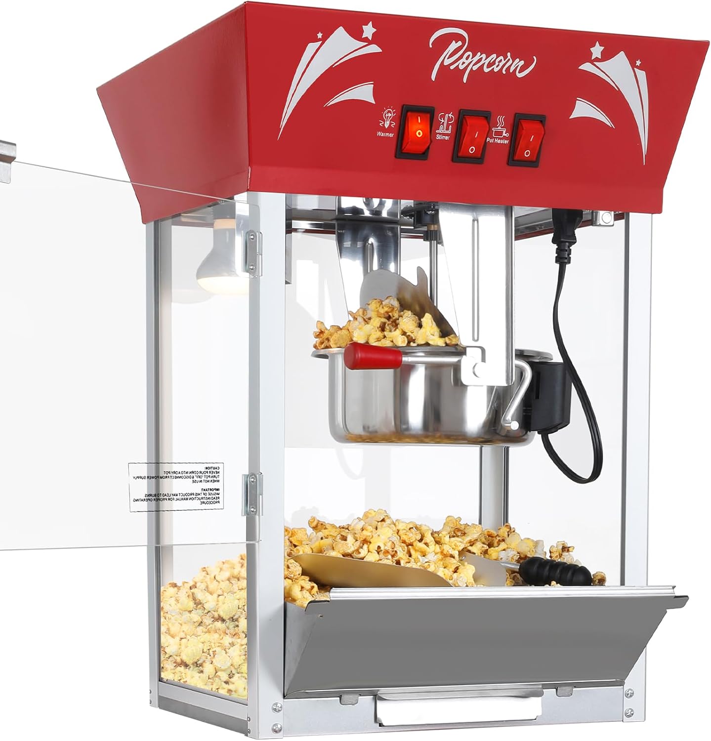 Popcorn Maker Machine,12 Ounce Kettle Stainless Steel Commercial Popcorn Machine with Tempered Glass,Warming Deck, 900W Countertop Popcorn Popper for Parties (Red, 12 Ounce) (OPEN BOX)