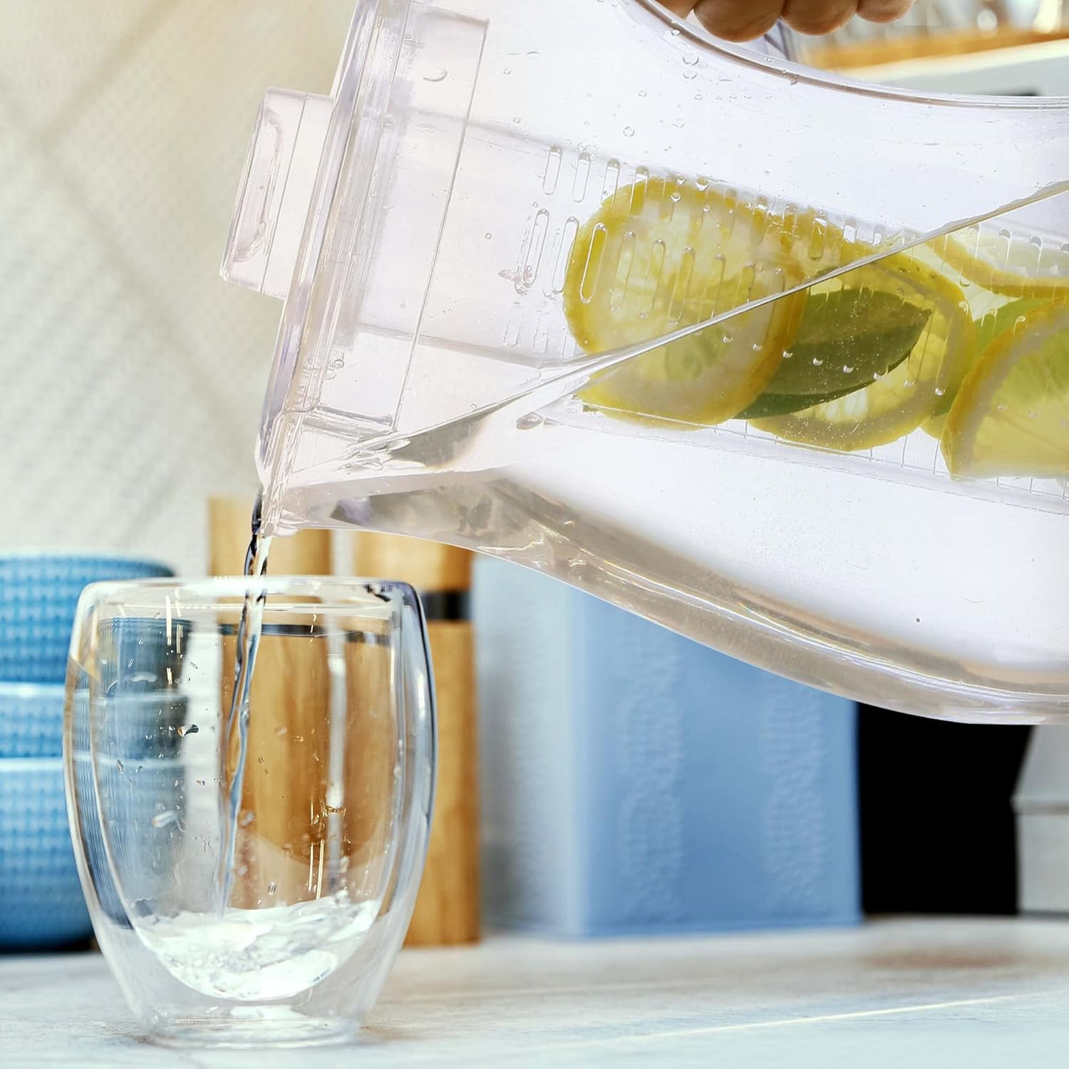 OVENTE Fruit Infusion Water Pitcher 2.5L/85Oz with Removable Lid and Infuser Rod, BPA-Free, Shatterproof Acrylic Beverage Jug for Flavor-Infused Drinks, Lemonade, Juice and Iced Tea