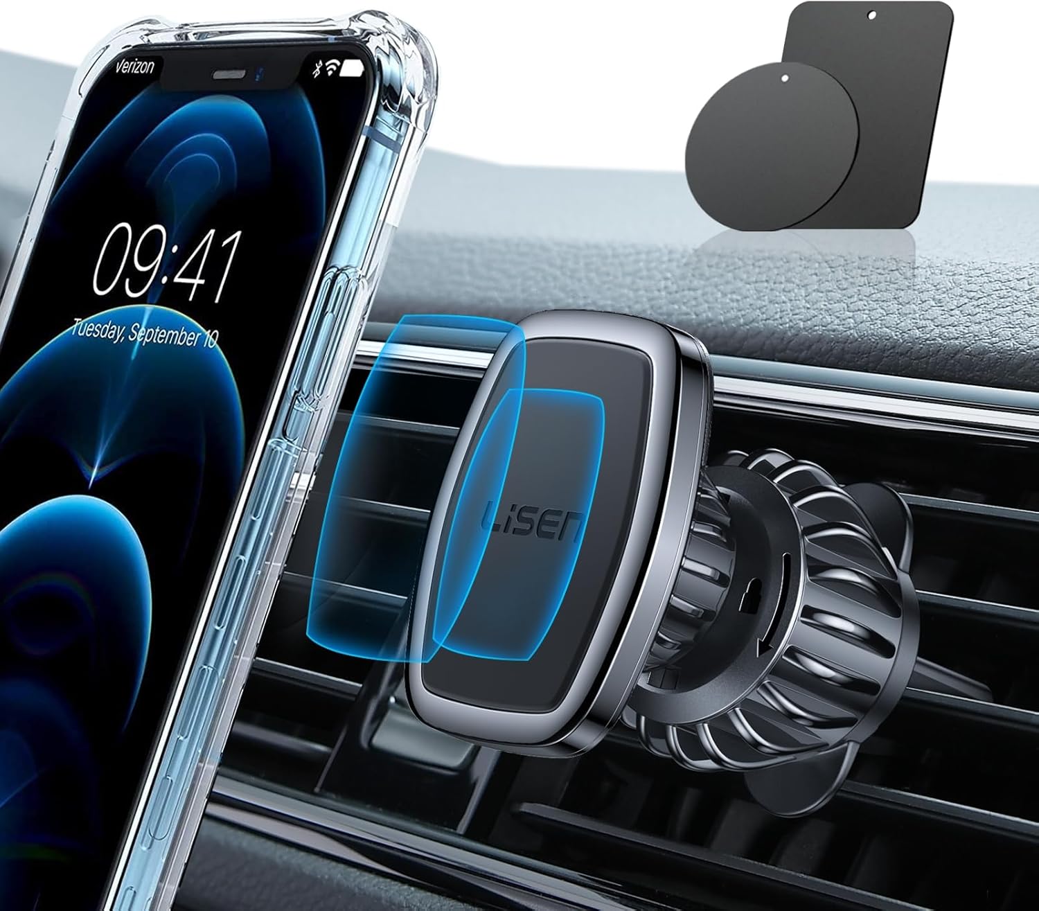 LISEN Magnetic Phone Holder for Car - Upgraded Clip Ultra 6 Strong Magnets, Phone Magnets for Back of Phone, Soporte de Telefono para carro for Galaxy S25 Ultra 4-6.7 inch Smartphones (Black)