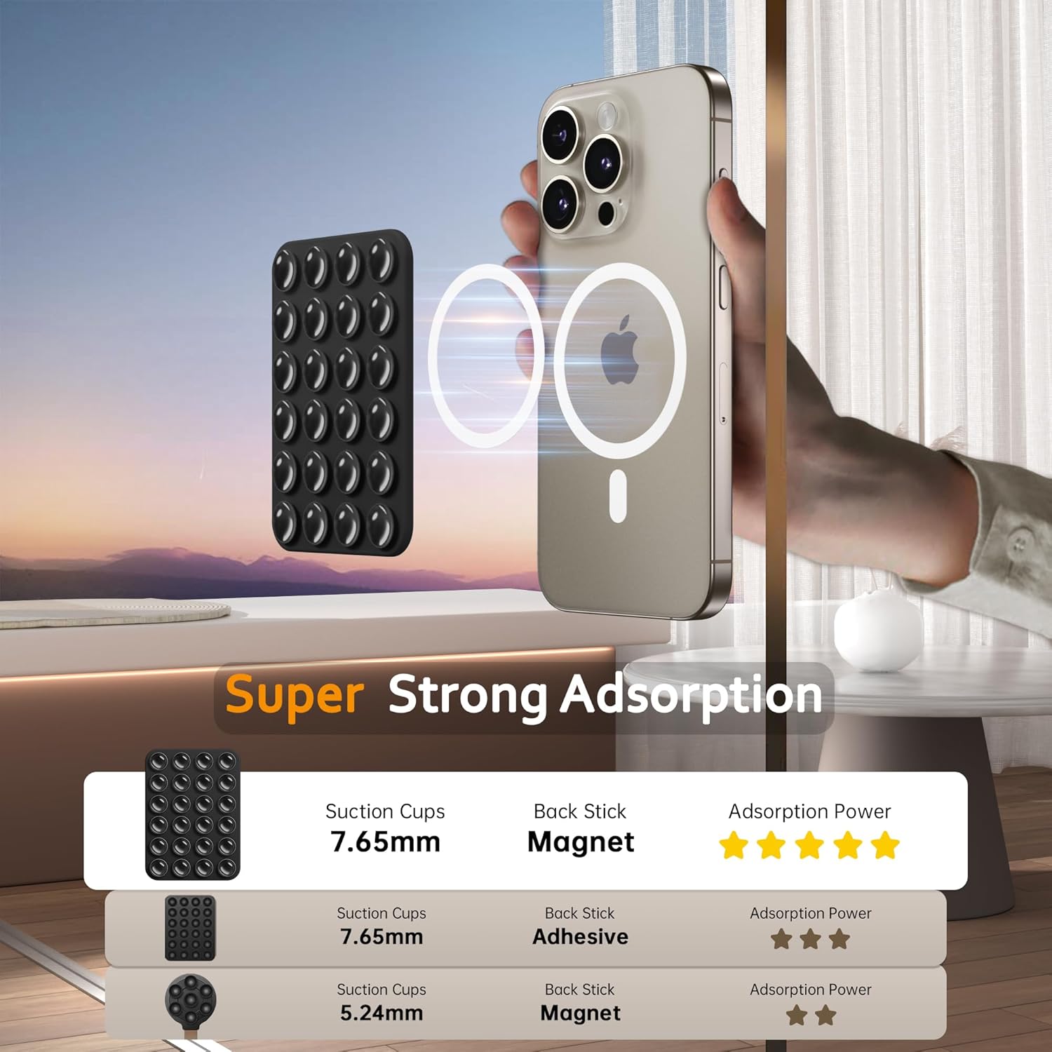 GONEZ Magnetic Suction Cup Phone Mount for MagSafe Case, Removable Silicone Sticky Grip for iPhone 12/13/14/15/16, Hands-Free Selfies and Videos for TikTok & Instagram Influencer/Creator, Black