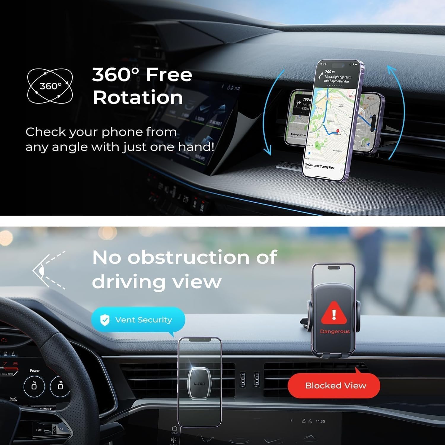 LISEN Magnetic Phone Holder for Car - Upgraded Clip Ultra 6 Strong Magnets, Phone Magnets for Back of Phone, Soporte de Telefono para carro for Galaxy S25 Ultra 4-6.7 inch Smartphones (Black)