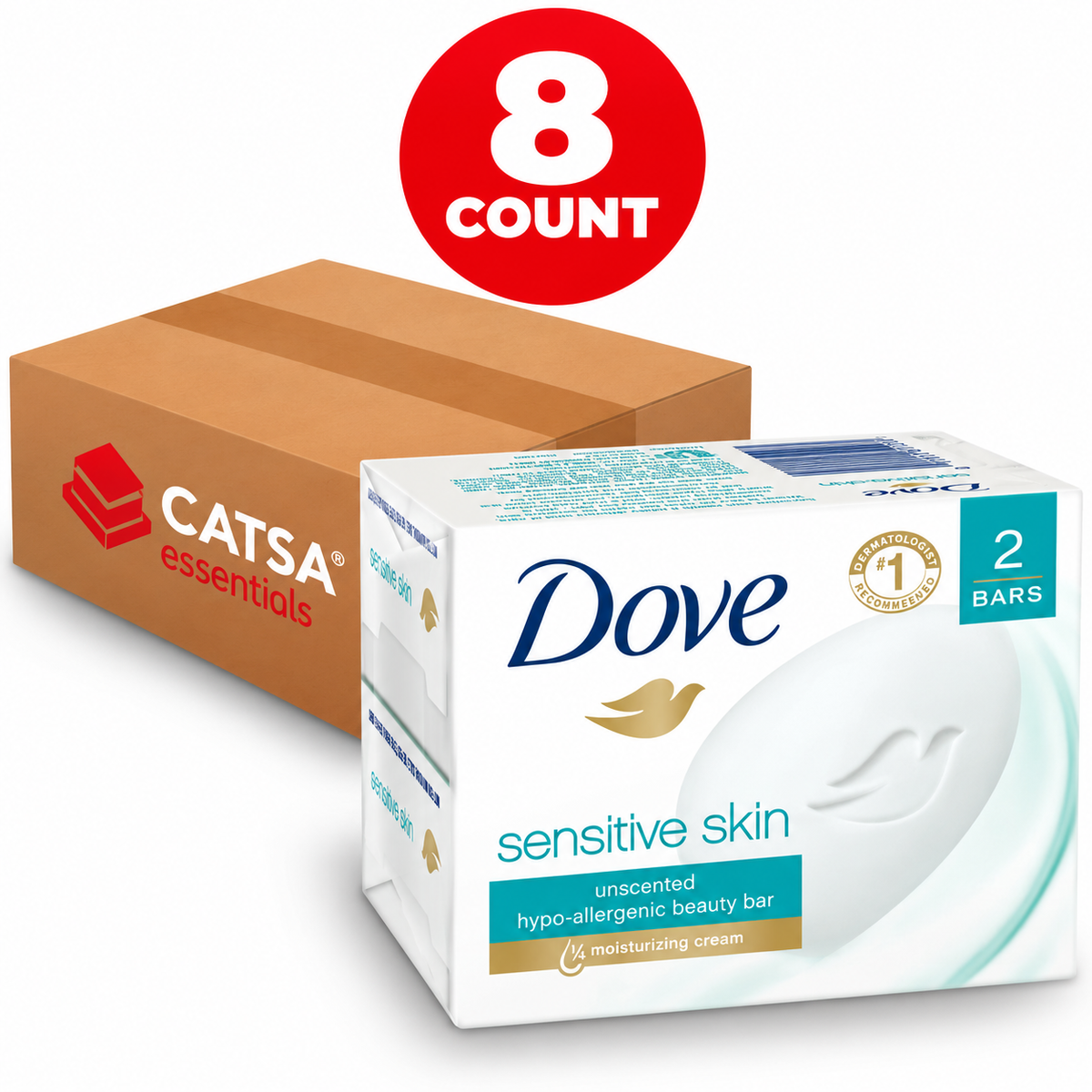 DOVE SENSITIVE SKIN UNSCENTED BEAUTY BAR 2 CT - PACK OF 8