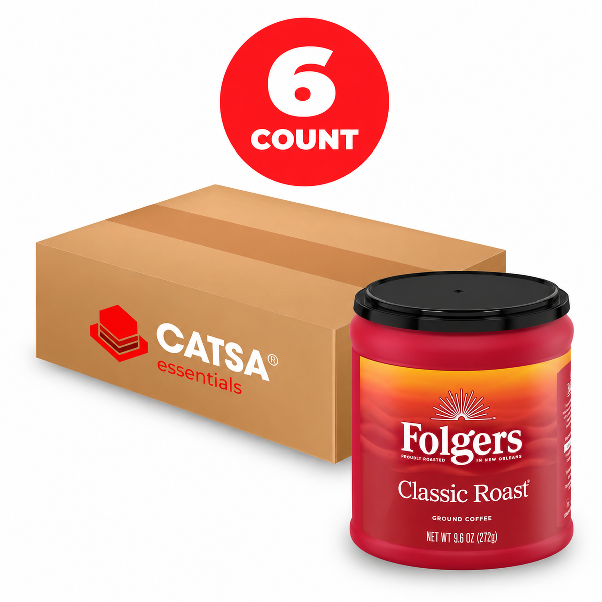 FOLGERS CLASSIC ROAST COFFEE 9.6 OZ - PACK OF 6