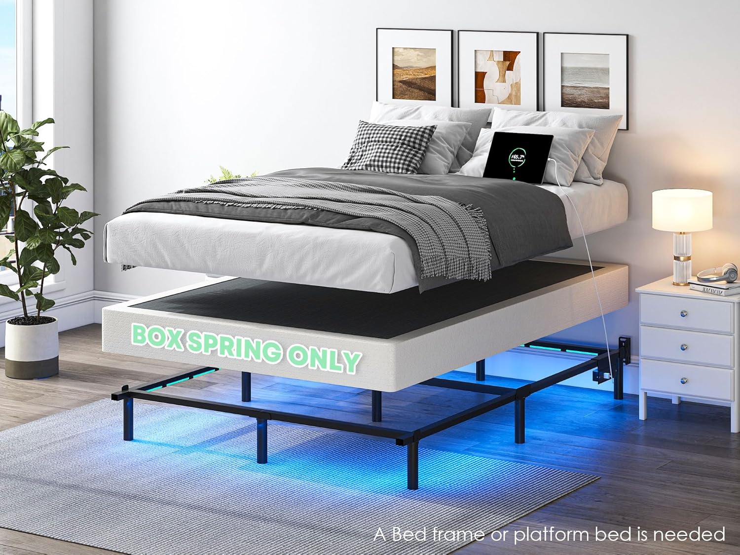 7 Inch Low Profile Box Spring, Sturdy Metal Frame Mattress Foundation, Easy Assembly, Quiet & Noise-Free, King Size (OPEN BOX)