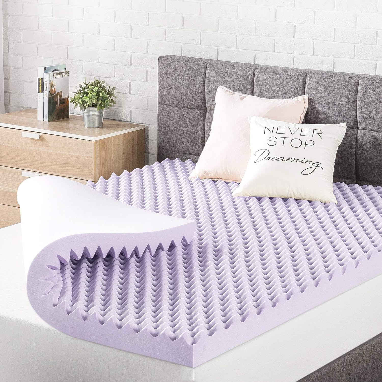 Best Price Mattress 3 Inch Egg Crate Memory Foam Mattress Topper with Soothing Lavender Infusion, CertiPUR-US Certified, Dorm Essentials, Twin XL (Open Box)