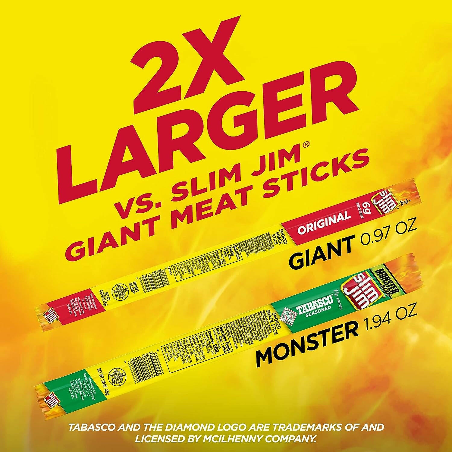 Slim Jim Monster - Smoked meat sticks, tabasco 1.94 oz 18 ct