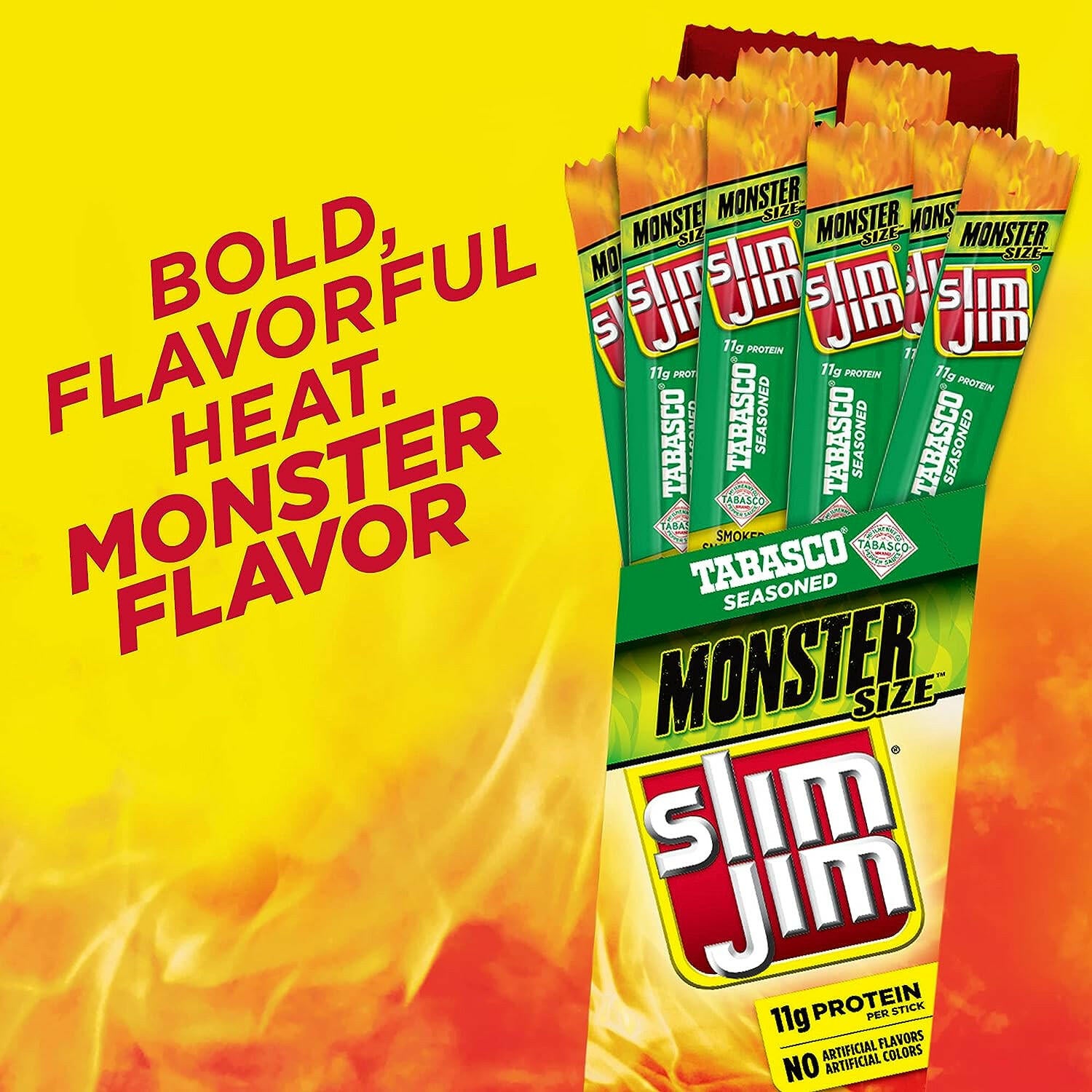 Slim Jim Monster - Smoked meat sticks, tabasco 1.94 oz 18 ct