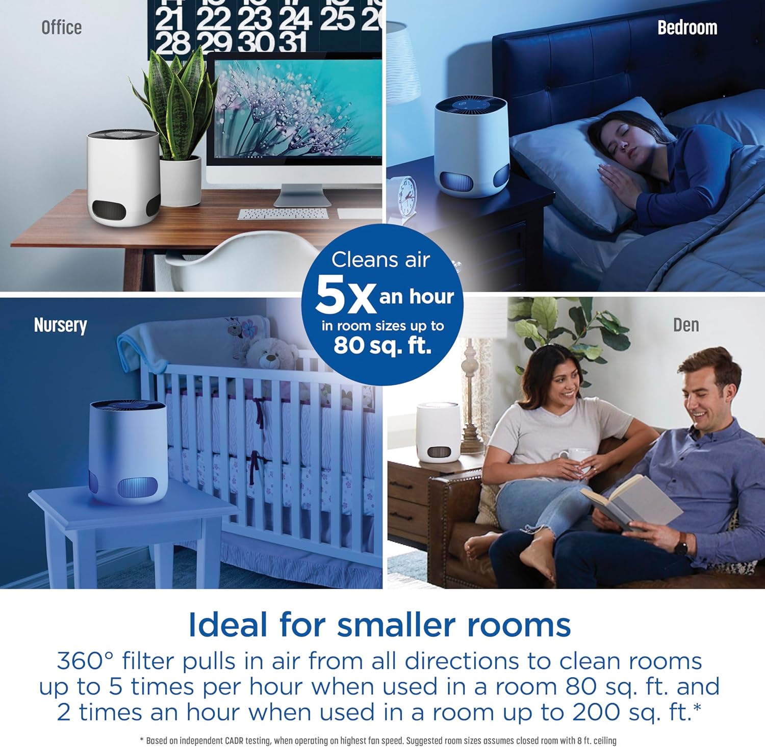 Clorox Air Purifiers for Bedroom Home, True HEPA Filter, Small Rooms Up to 200 Sq Ft, Removes 99.9% of Mold, Viruses, Wildfire Smoke, Allergens, Pet Allergies, Dust, AUTO Mode, Whisper Quiet (OPEN BOX)