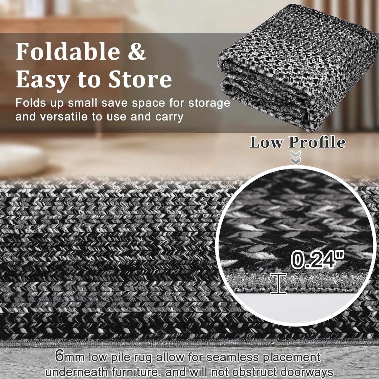 RUGSREAL 10x13 Large Living Room Rug Braided Print Boho Accent Throw Carpet Farmhouse Rustic Rug with Rubber Backing Geometric Bordered Area Rug Bohemian Carpet for Bedroom Home Decor Office, Black (OPEN BOX)