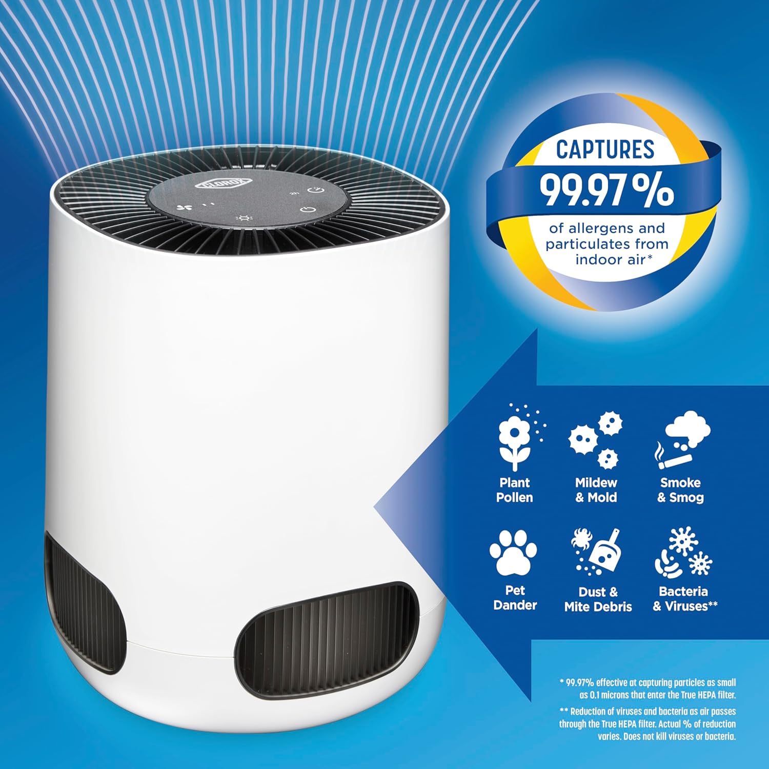 Clorox Air Purifiers for Bedroom Home, True HEPA Filter, Small Rooms Up to 200 Sq Ft, Removes 99.9% of Mold, Viruses, Wildfire Smoke, Allergens, Pet Allergies, Dust, AUTO Mode, Whisper Quiet (OPEN BOX)