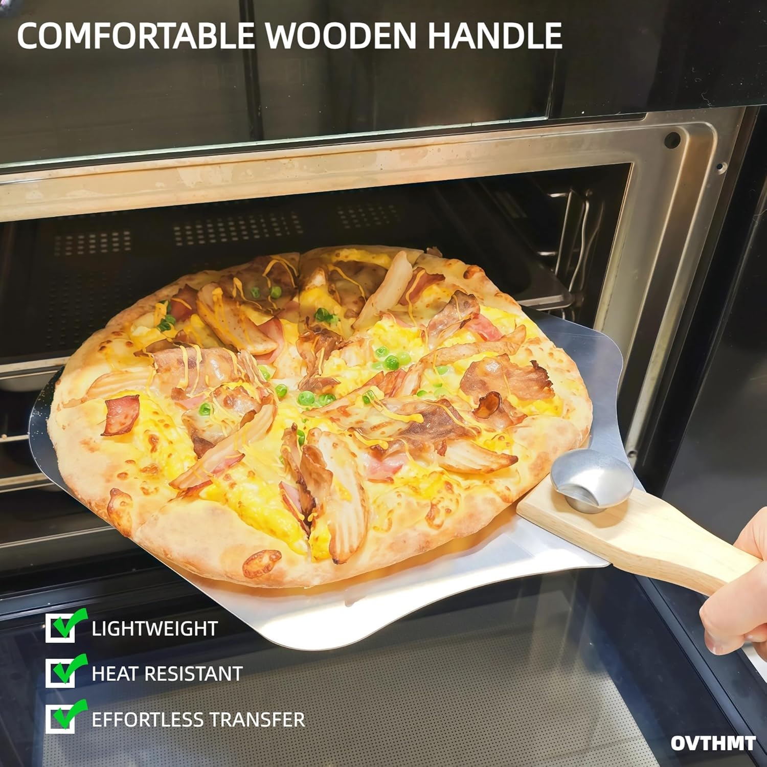 Pizza Peel 14 inch, Aluminum Pizza Paddle 14 x 16 inch with Foldable Wood Handle, Pizza Turning Peel, Pizza Spatula For Oven, Bread, Pastry, Dough, Cake, Pizza Spatula Paddle, Metal Pizza Peel (OPEN BOX)