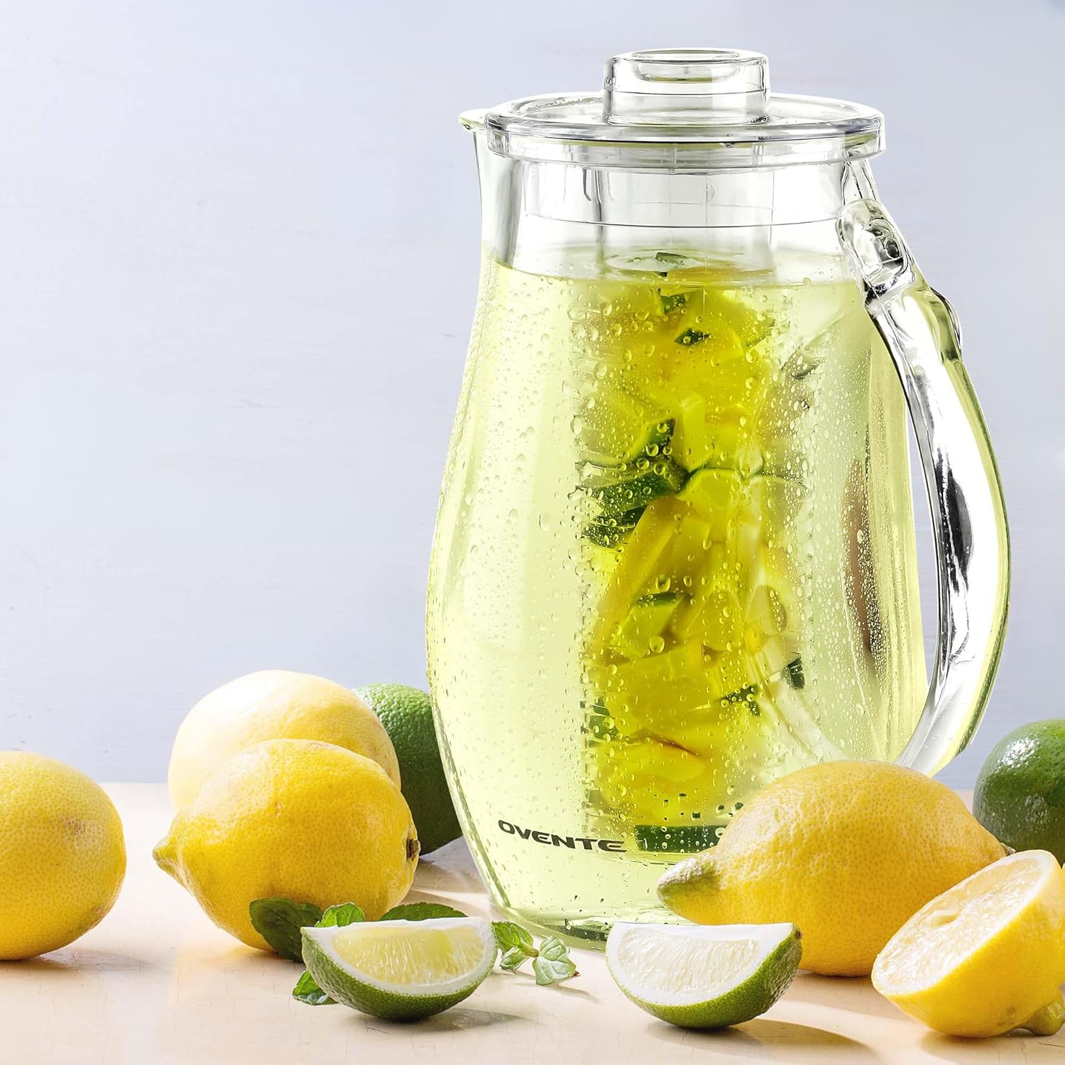 OVENTE Fruit Infusion Water Pitcher 2.5L/85Oz with Removable Lid and Infuser Rod, BPA-Free, Shatterproof Acrylic Beverage Jug for Flavor-Infused Drinks, Lemonade, Juice and Iced Tea