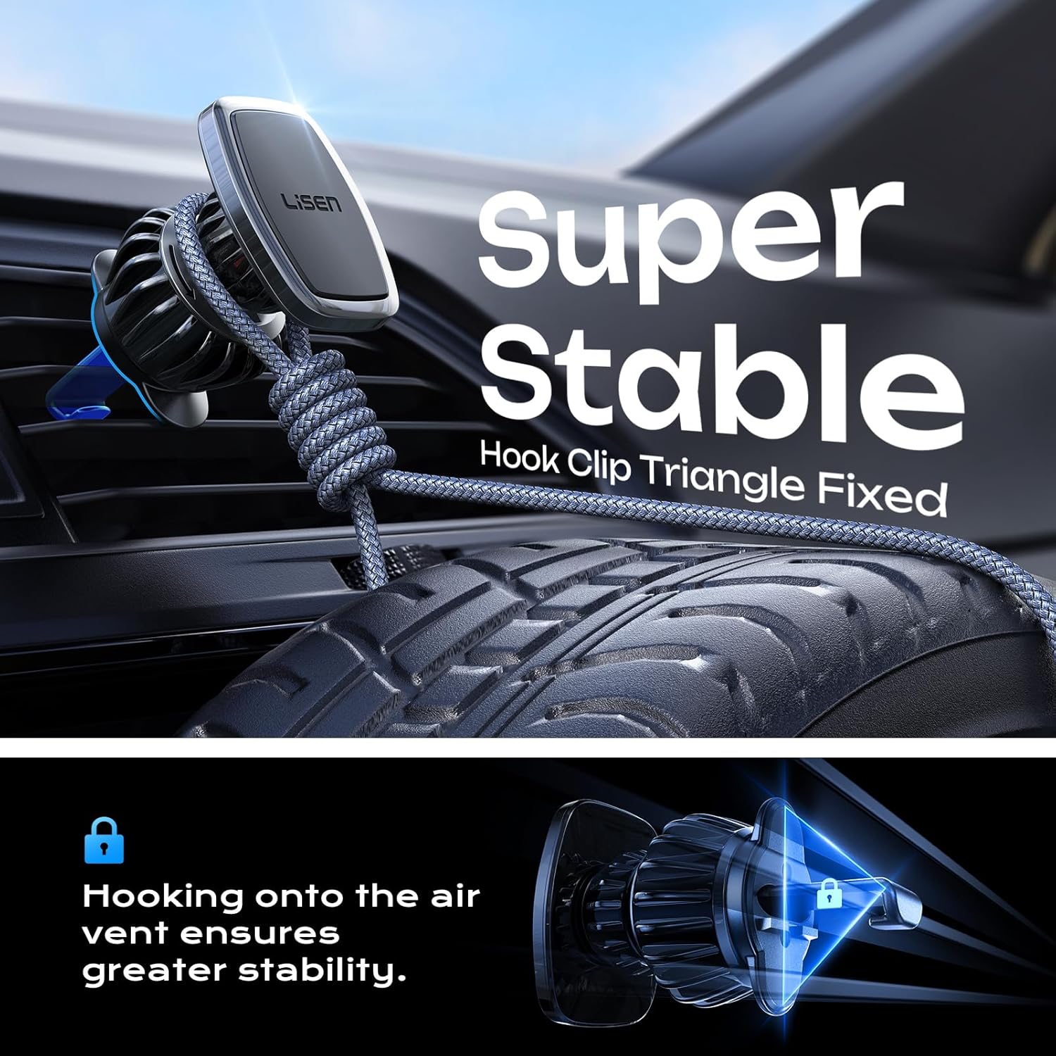 LISEN Magnetic Phone Holder for Car - Upgraded Clip Ultra 6 Strong Magnets, Phone Magnets for Back of Phone, Soporte de Telefono para carro for Galaxy S25 Ultra 4-6.7 inch Smartphones (Black)