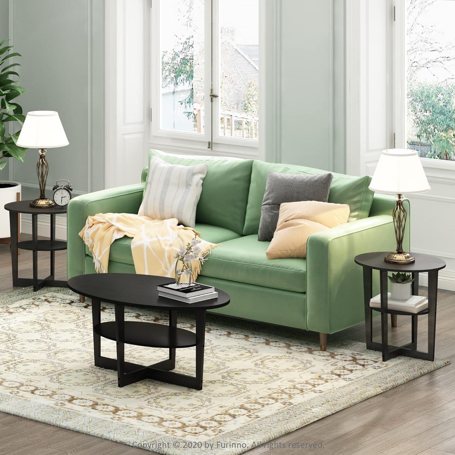 Furinno JAYA Oval End Table, Two, Walnut (OPEN BOX)