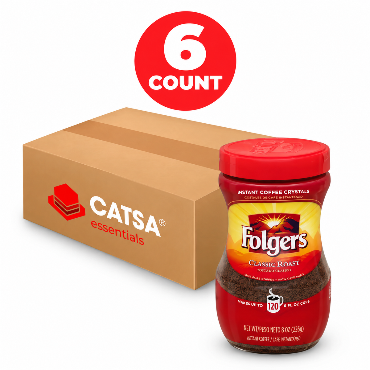 FOLGERS INSTANT REGULAR COFFEE 8 OZ - PACK OF 6
