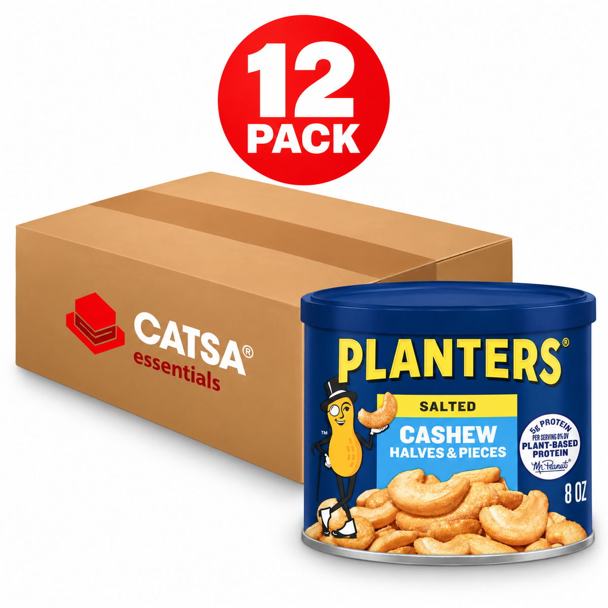 PLANTERS CASHEW HALVES & PIECES 8 OZ - PACK OF 12
