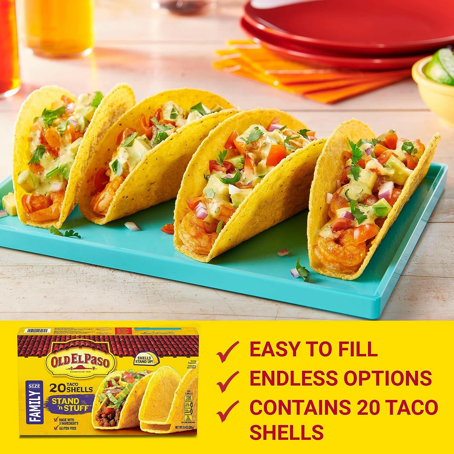 Old El Paso Stand 'N Stuff Taco Shells, Gluten Free, 10-count