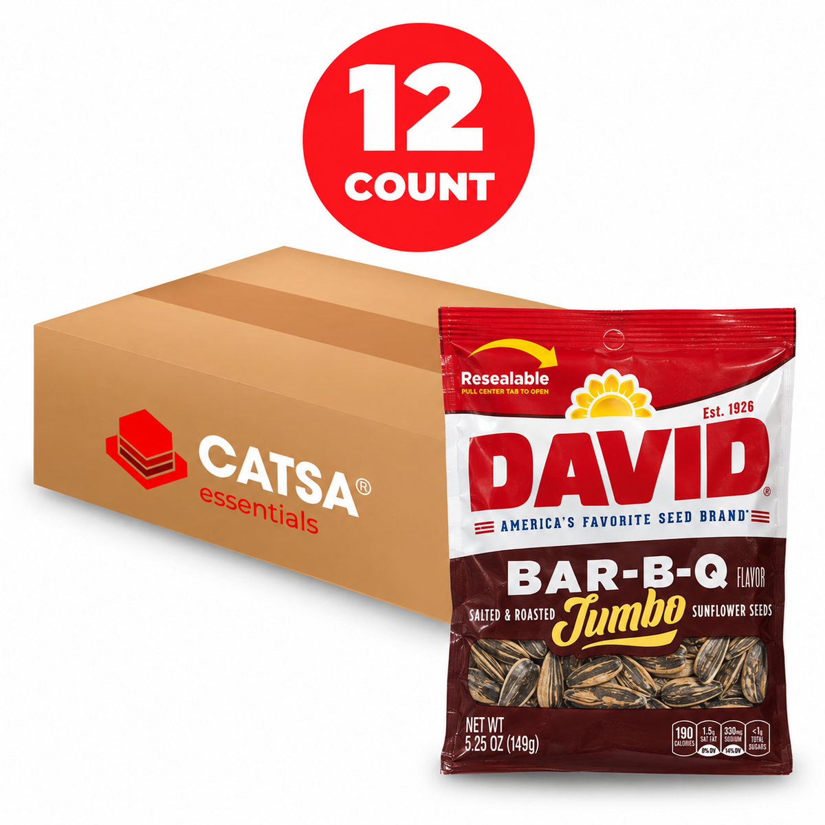 DAVID BBQ SUNFLOWER SEEDS 5.25 OZ - PACK OF 12