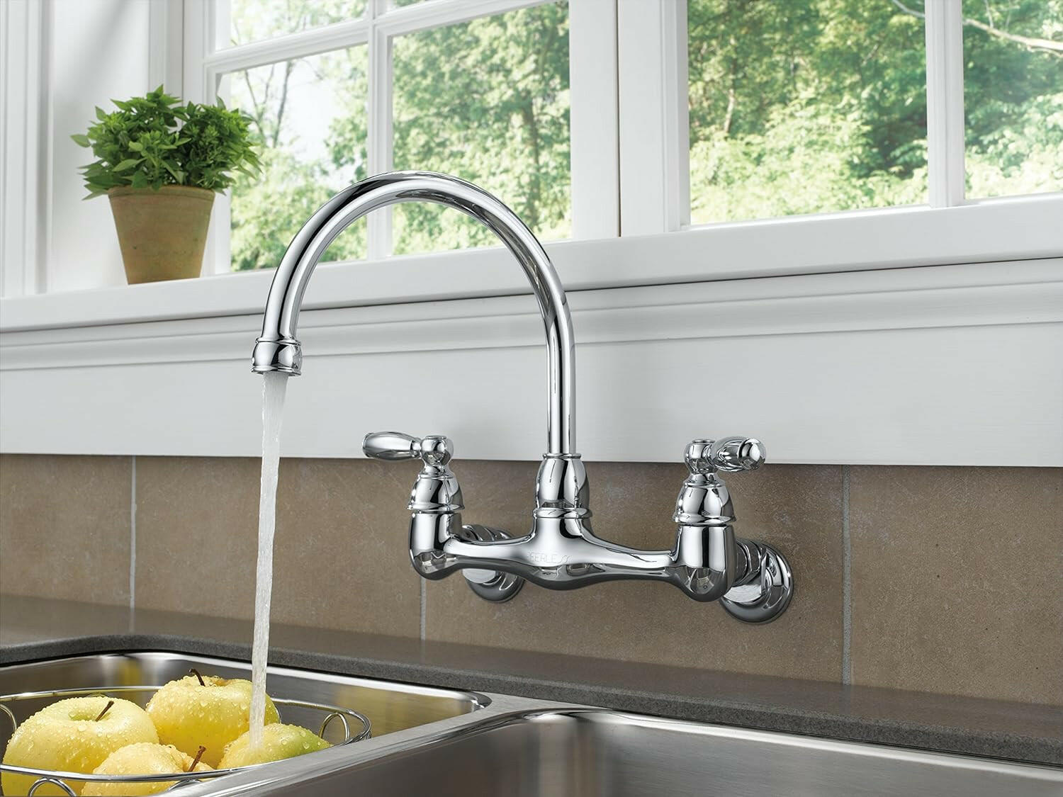 Peerless Claymore 2-Handle Wall-Mount Kitchen Sink Faucet, Chrome