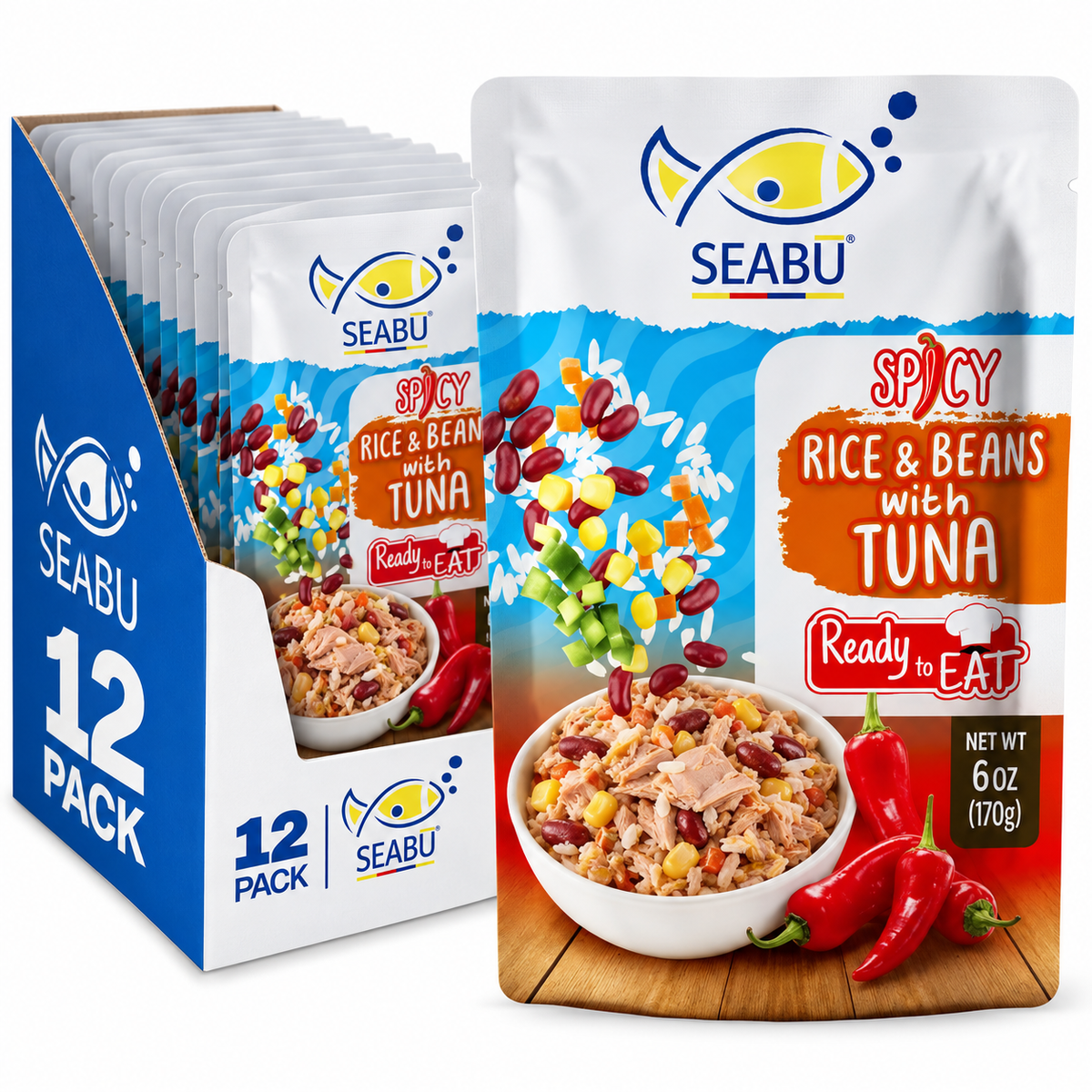 SEABU Spicy Rice & Beans with Tuna Ready-to-Eat Meal – 6 oz Pouch