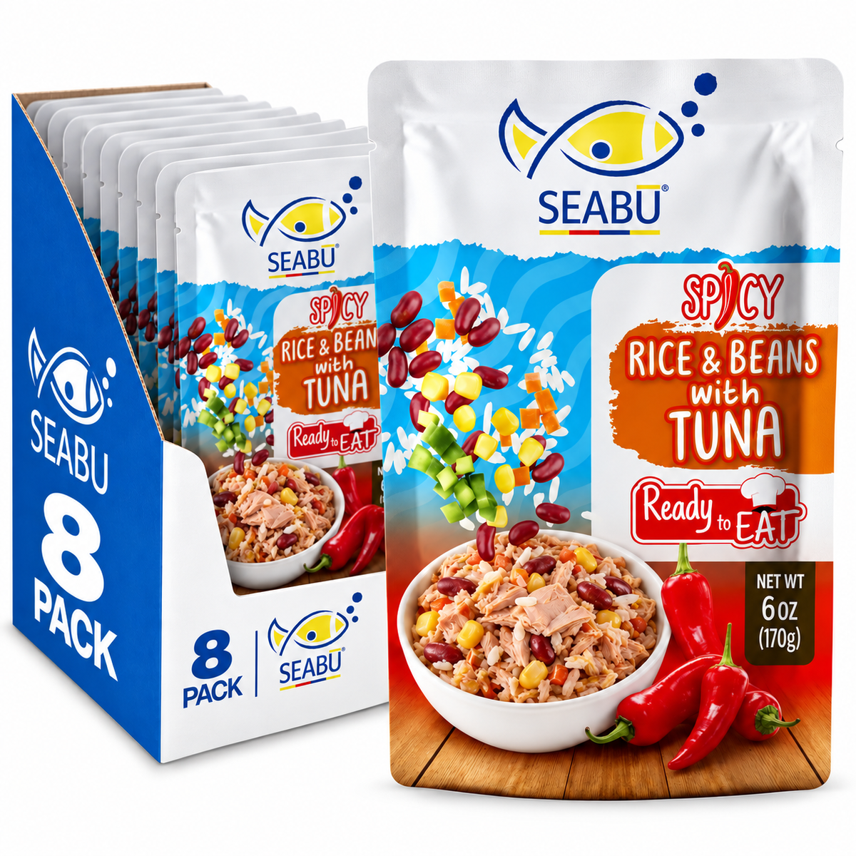 SEABU Spicy Rice & Beans with Tuna Ready-to-Eat Meal – 6 oz Pouch