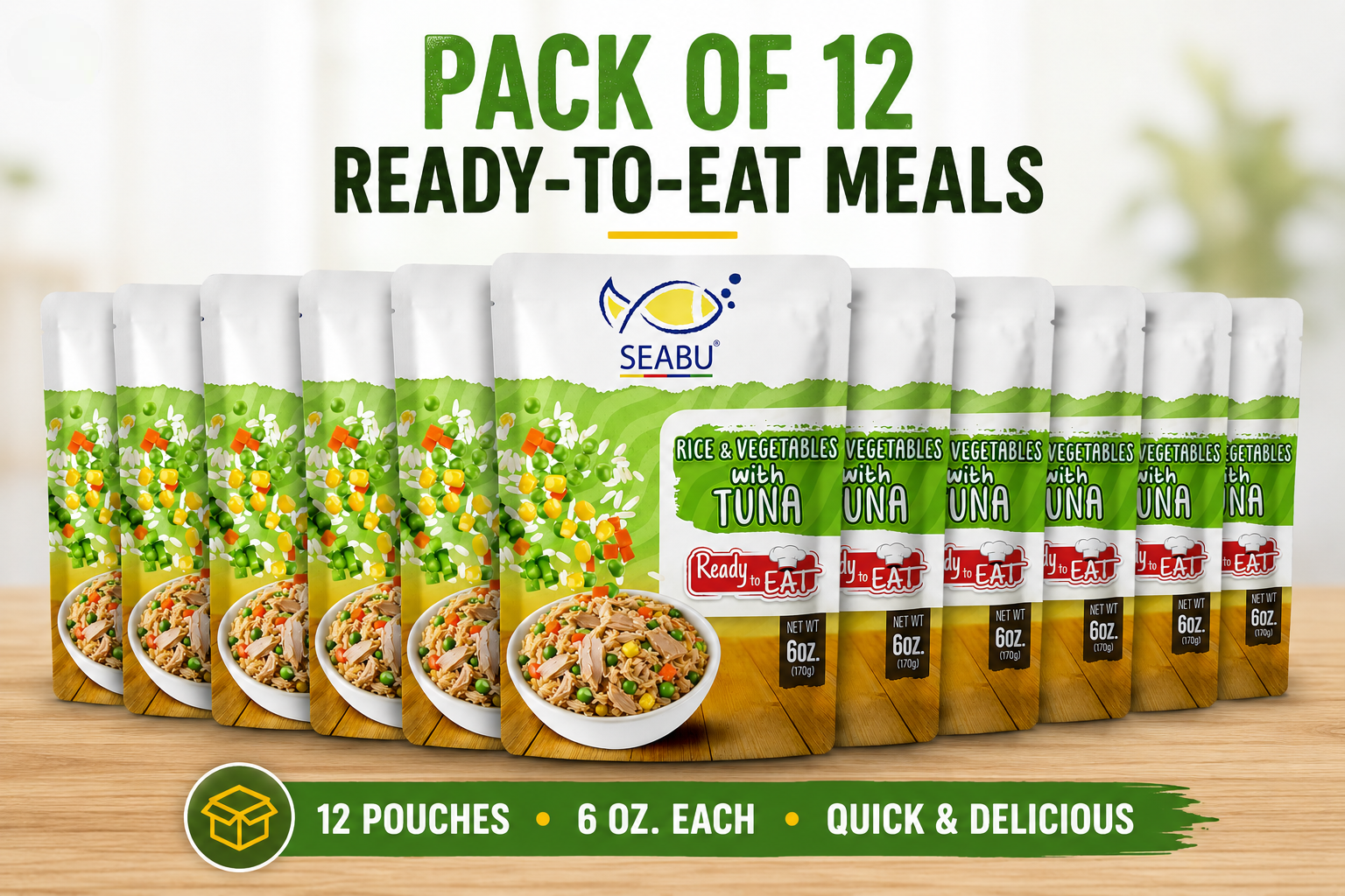 (Pack of 12) SEABU Rice & Vegetables with Tuna Ready to Eat Meal – 6 oz
