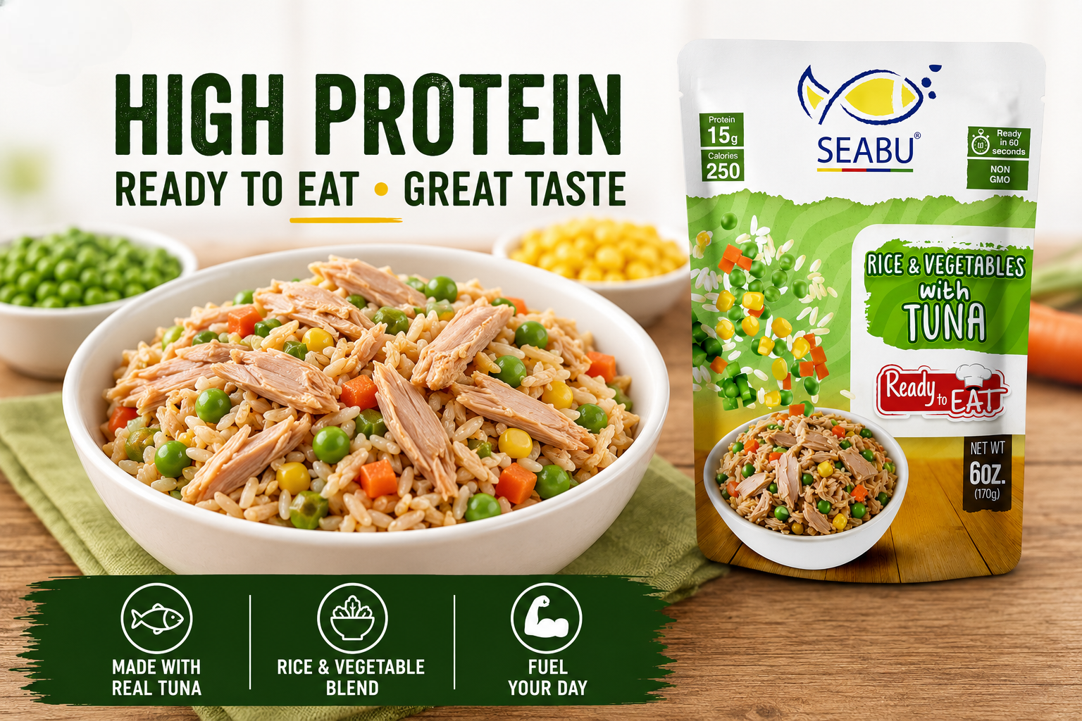 (Pack of 12) SEABU Rice & Vegetables with Tuna Ready to Eat Meal – 6 oz