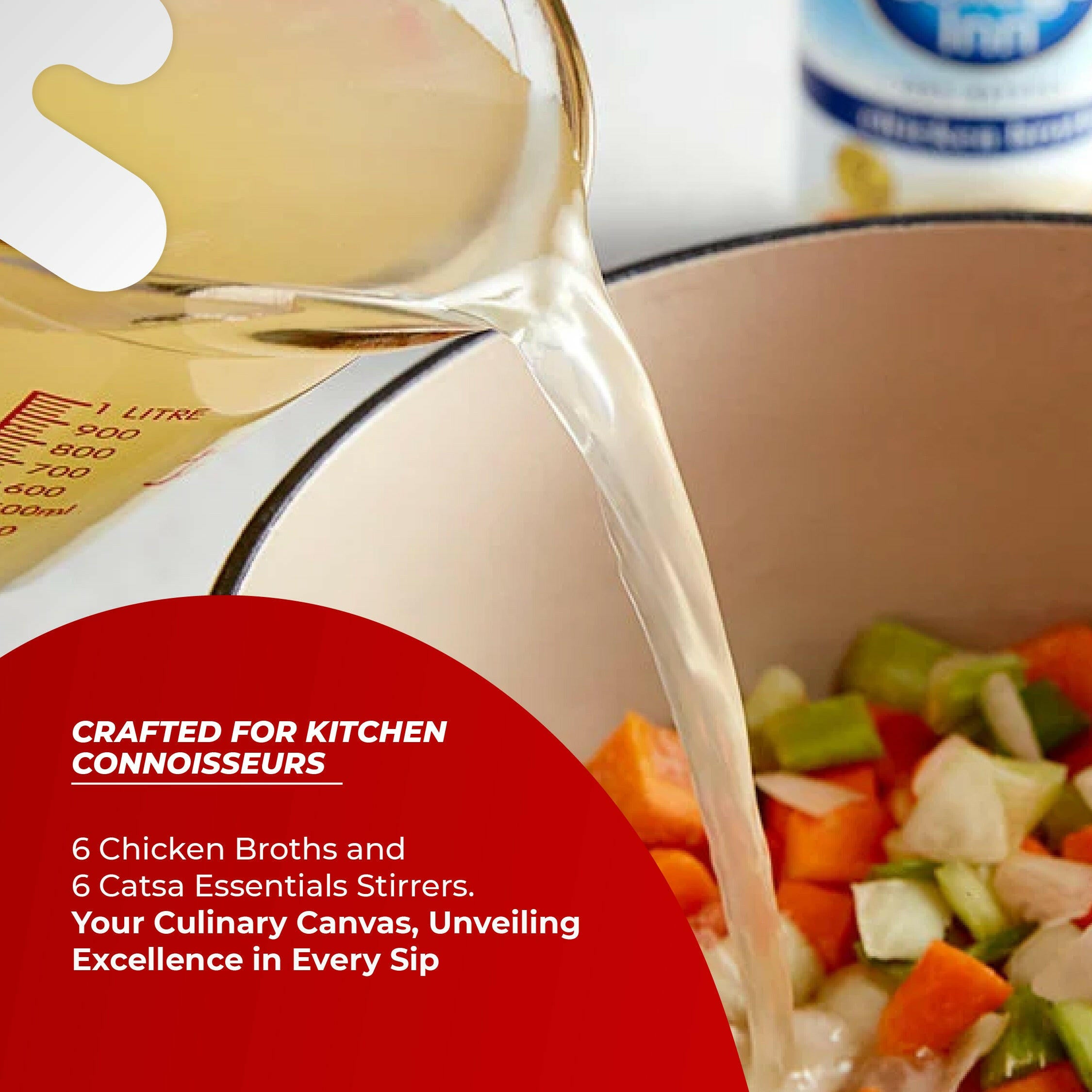 6 Chicken Broth, 100% all natural, 32 oz + 6 Catsa Essentials Stirrers with Catsa Essentials Pack Box