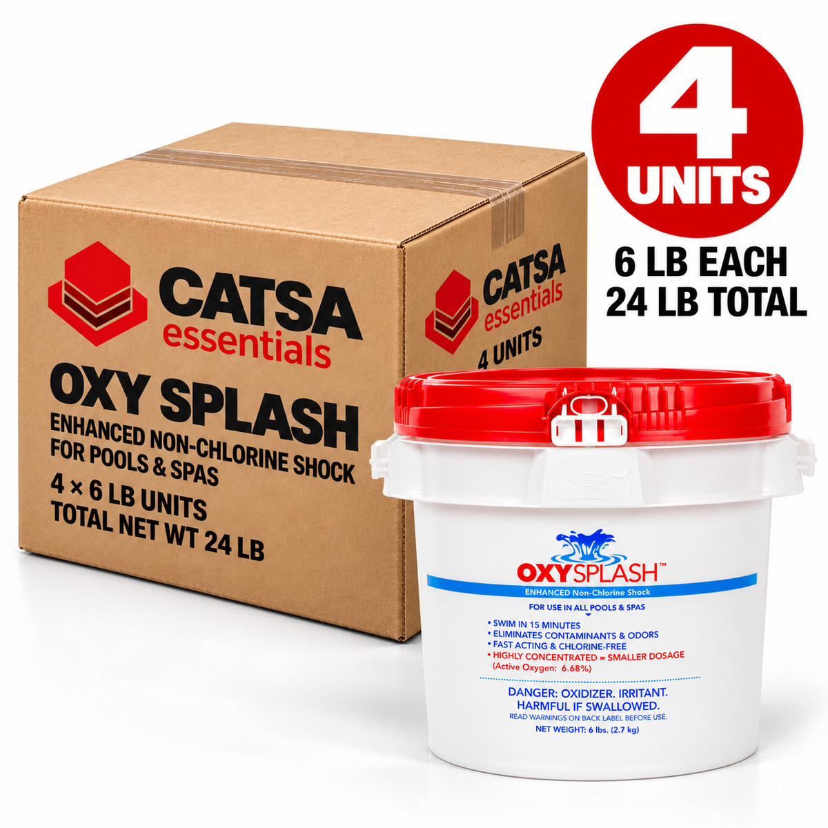 OxySplash Enhanced Non-Chlorine Shock for Pools & Spas – 4-Pack, 6 lb Each (24 lb Total)