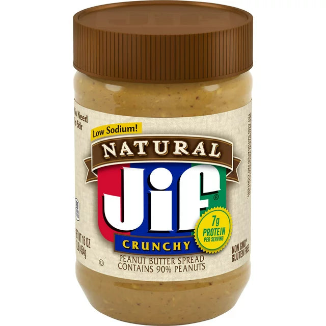 Jif Natural Crunchy Peanut Butter Spread Contains 90% Peanuts, 16oz