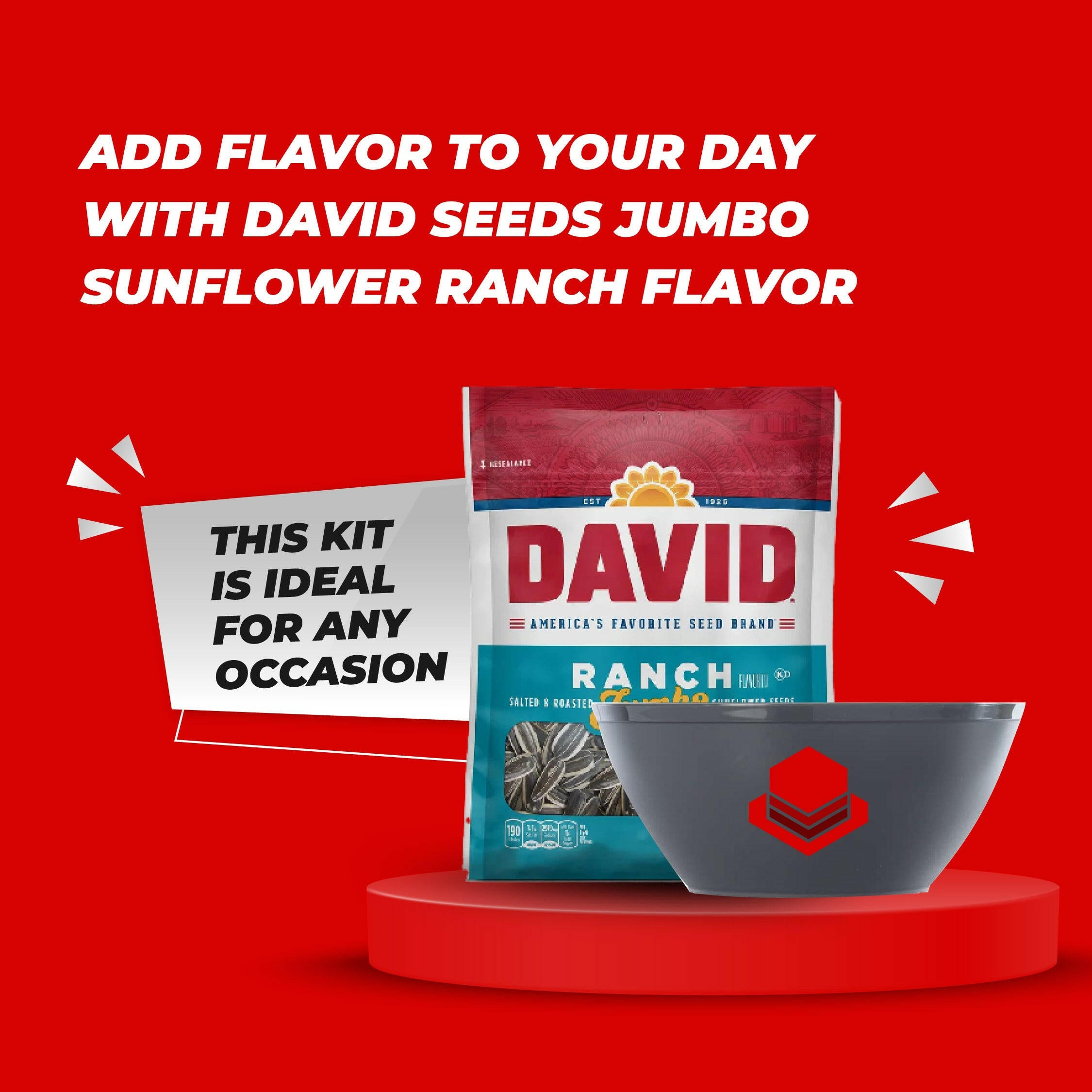 15 David Ranch Jumbo Sunflower Seeds 5.25oz + 3 Plastic Stackable Reusable Catsa Essentials, BPA-Free, Made in the USA, Dishwasher Safe Dinnerware, 28 oz with Catsa Essentials Pack Box