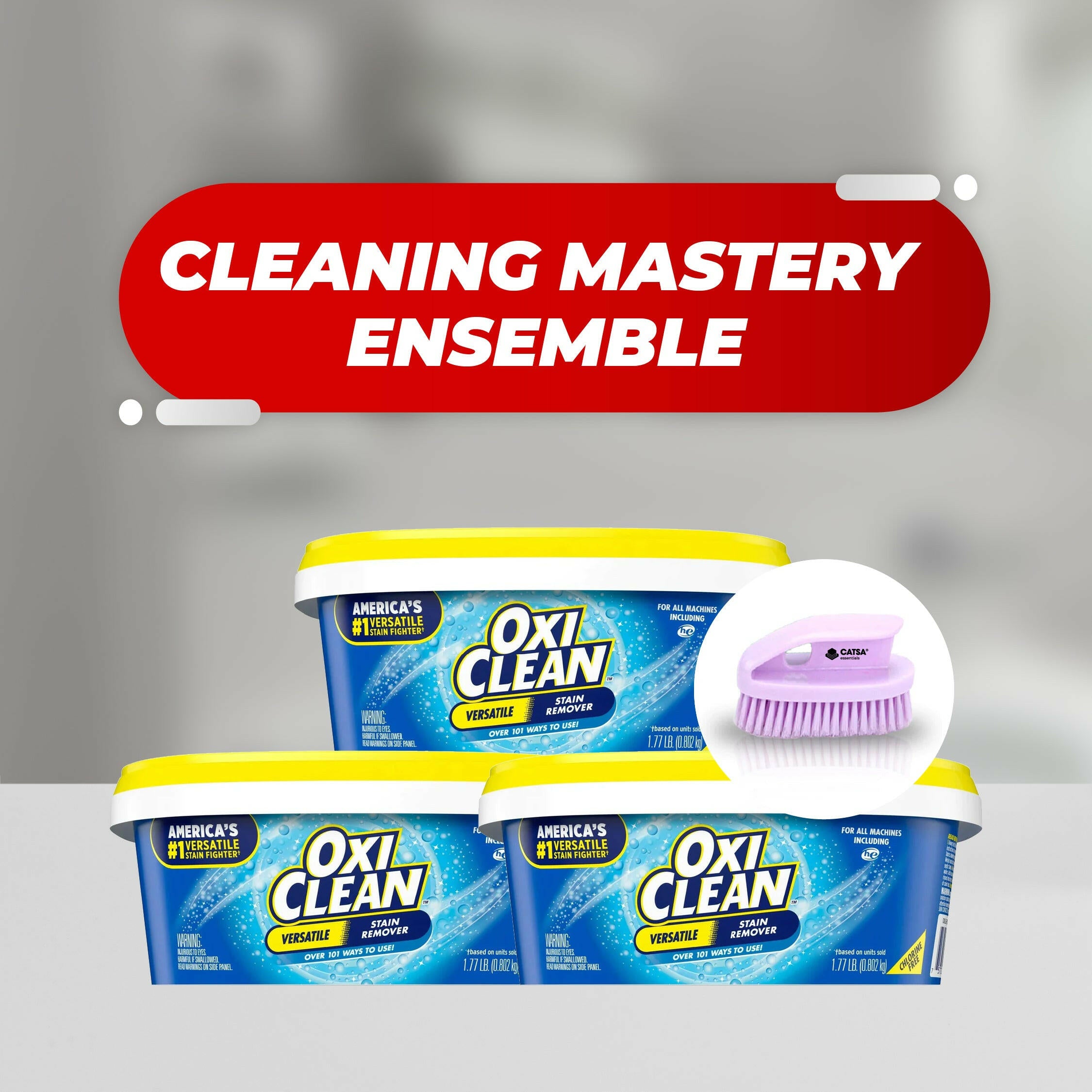 3 Versatile Stain Remover Powder, 1.77 lb + Catsa Essentials Brush Cleaning Tool