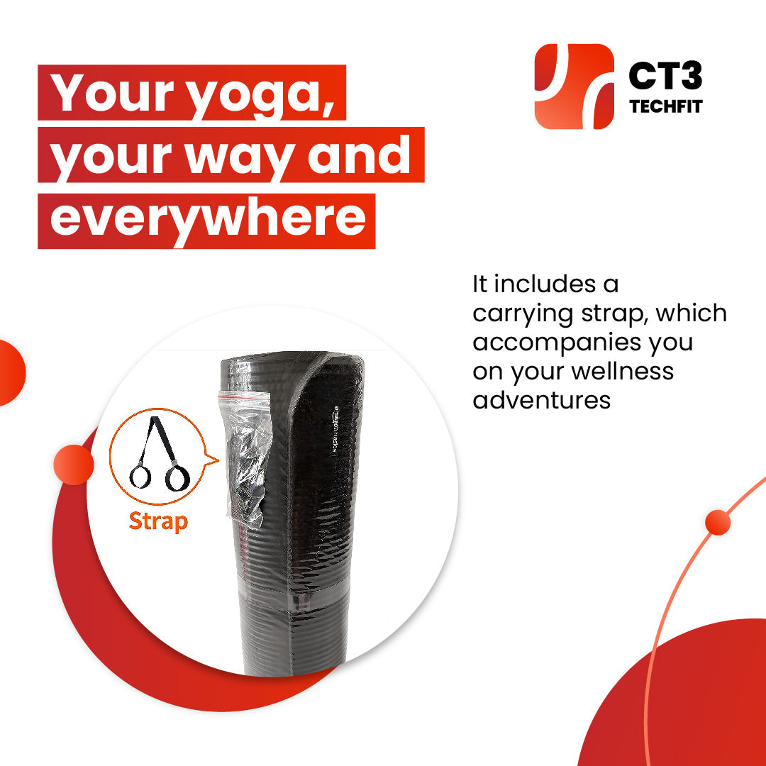 CT3 Premium Yoga Mat - Extra Thick 1/2-Inch Black - Carrying Strap Included