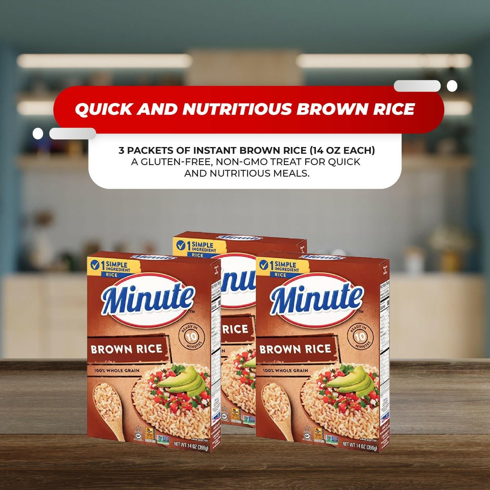 3 Minute Instant Brown Rice, Gluten Free, Non-GMO, 14 oz + 1 Catsa Essentials Plastic Stackable Snack Bowl 28 oz with Catsa Essentials Pack Box