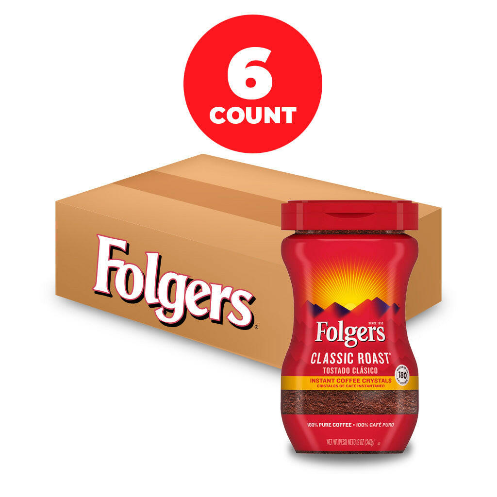 Folgers Classic Roast Instant Coffee Crystals, 12 oz